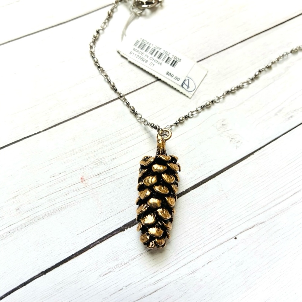 NEW NWT J. Jill Gold Pinecone Pendant Silver Long Necklace $39 Retail - Picture 2 of 4